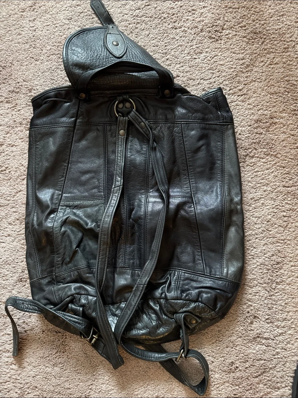 Classic Black Italian Leather Backpack - Unisex